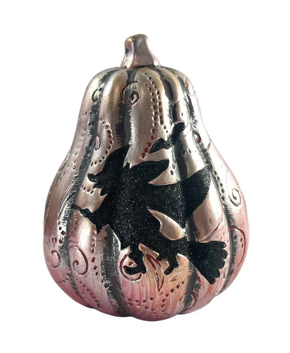 Halloween Ceramic Witch Pumpkin Gourd Metallic Pink Black Glitter 8” Decor
